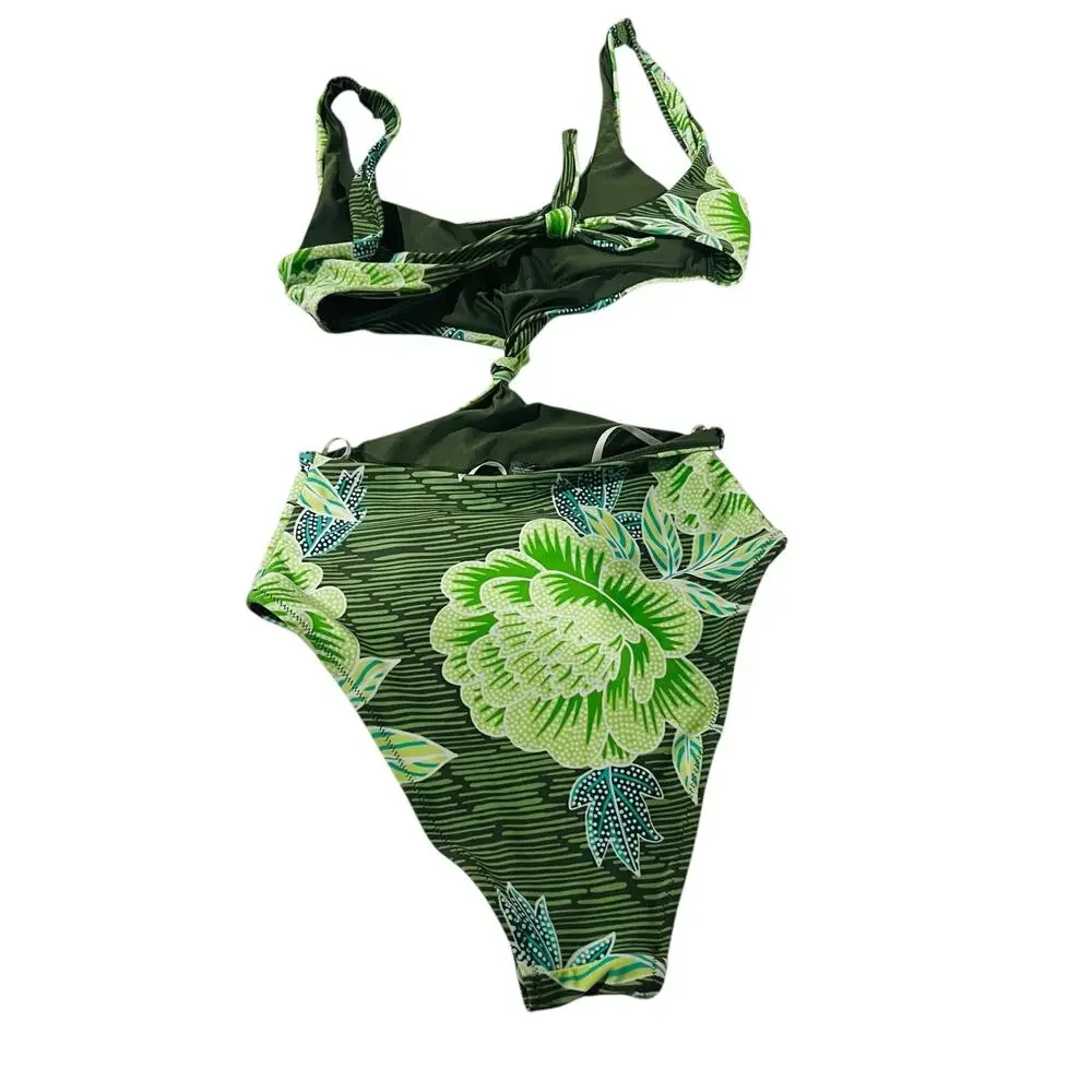 Aerie Green Floral Knot Front One Piece Swimsuit Size S Small